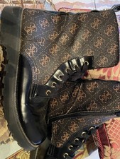 GUESS Ankle Boots Size 39 Logo Pattern Women's Shoes Brown