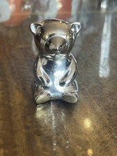 Metal Teddy Bear Ornament. Chromed Finish. Brass Eyes & Feet.  6cm Tall.