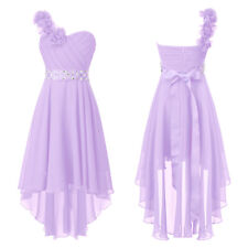UK Kids High Low Flower Girls Dress One Shoulder Sparkly Bridesmaid Wedding Gown