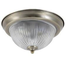 Antique Brass & Clear Ribbed Glass Bathroom Vintage Domed Flush Light 29cm