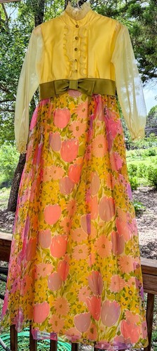 Vintage 1970s yellow floral - 1970s,
