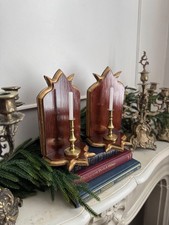 Vintage Wooden Candle Holder Stands – Pair (26 cm)