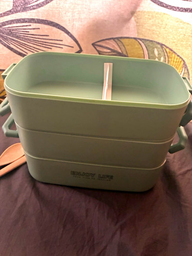 Green plastic bento lunch box - plastic,