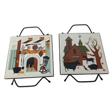 Lot of 2 Soriano Ceramics Fireplace Tiles Rocking Chair Farmhouse Barn Animals