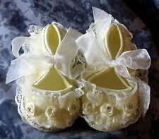 BABY BLING. Romany Yellow Lace Christening, Wedding Shoes. 0-6 Months.