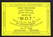 Matchbox label Upec West Wickham MOT garage Bromley MH848