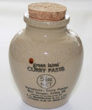 Vintage J. A  Sharwood Green Label Curry Paste Pot 5.5 OZ  10.5cm tall Stoneware