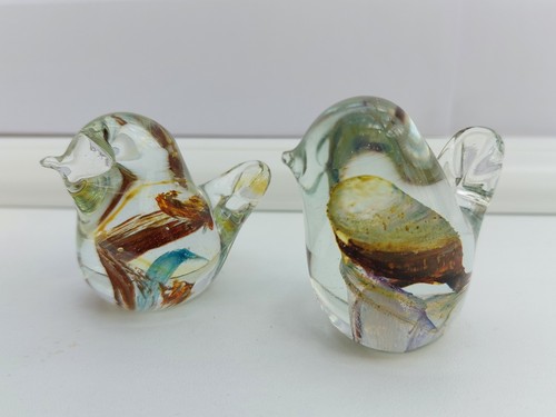 Glass bird paperweights - paperweights, x2