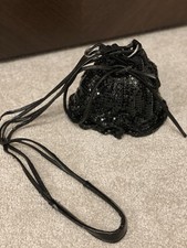 Ladies Vintage HandBag MISS SIXTY Black Sequins evening bag Drawstring Shoulder 