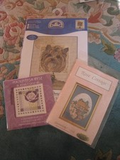 Cross Stitch Kits Bundle x 3 ~ Yorkshire Terrier DMC, Cottage, Mackintosh Rose 