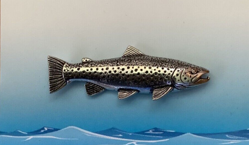 Brown trout silver pewter pin - brown,