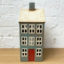 Grey House Candle Holder Ceramic Extra Large Tea Light Red Door Cottage Lantern