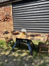 Rustic Industrial Table with Bamford Base & Solid Ash Top – Kitchen Island Desk