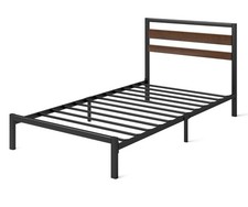 Zinus Kai Single Bed Frame 90x190cm Bamboo & Metal with Headboard – Black/Brown