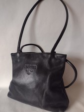 PRADA Designer Shoulder Tote Hand Bag Medium Black Leather  Vintage.