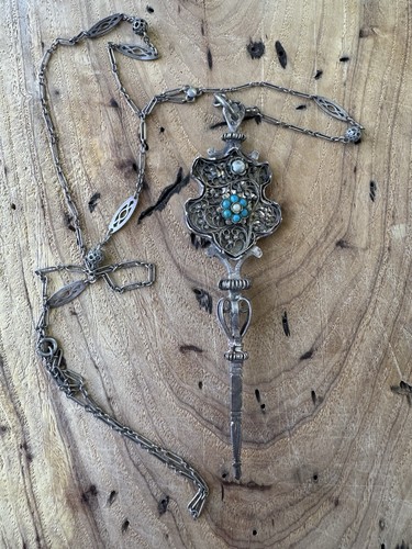 Antique silver turquoise seed - antique,