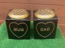 Memorial Black Granite Vase For Mum Or Dad - Gold - Cemetery Grave Ornament