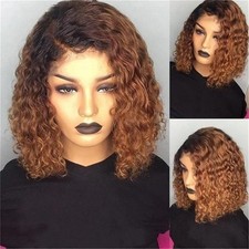 Ombre Color Short Curly Lace Front Human Hair Wigs Remy Brazilian Bob Wig