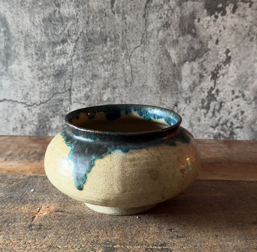 Studio pottery bowl blue drip - studio,