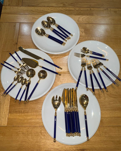 Gold tone cutlery with - , cobalt