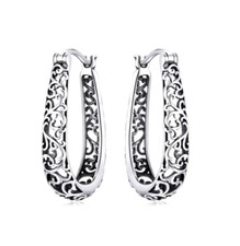 925 Sterling Silver Filigree Hoops Earrings Hollow Medium Vine Dainty Minimalist