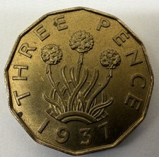1937 three pence coin -