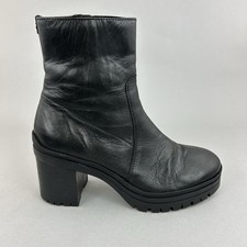 Carvela Black Leather Ankle Zip Up Chunky Block Heeled Bootie Dress Boots 38 UK5