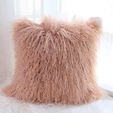 100% Real Mongolian Lamb Fur Cushion Cover/Pillowcase (Pink, 20x20inch)