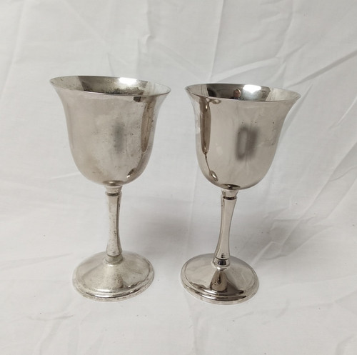Pair silver plated wine - of,