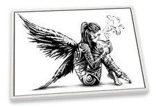 Tattoo Angel Wings Smoking Black & White CANVAS FLOATER FRAME Wall Art Print