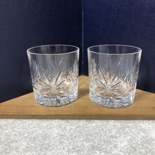 Edinburgh Crystal Star Of Edinburgh Cut Glass Pair Of Whisky Tumblers 3 1/4”