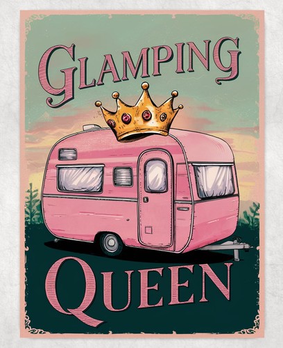 Glamping queen pink caravan - queen,