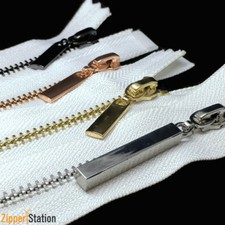 #3 Closed End Zips - White Zip with Silver, Gold, Gun Metal N3 zippers (#3CE)