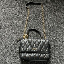 Guess Tirana Convertible Studded Crossbody Handbag In Faux Black Leather