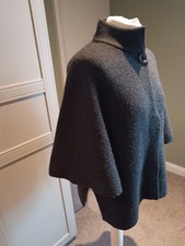 Jorli Wool Alpaca Blend Cape / Cardigan Medium Grey Buttons High Neck