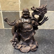 Vintage Standing Prosperity Laughing/Happy Buddha with Dragon Statue 13.5 cm 