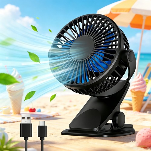 Portable clip fan - on,