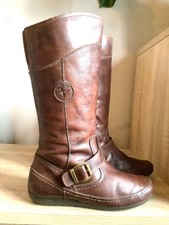 PIKOLINOS Ladies Long Brown Leather Boots Zip Opening Low Heel Size UK5/38