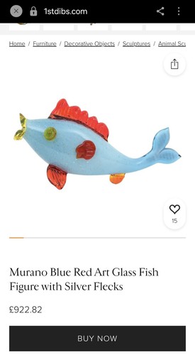 Murano blue red glass fish