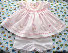 Smocked Baby Dress Pink Nappy Cover Pants NB 0 - 3m ABELLA Floral Party Frock