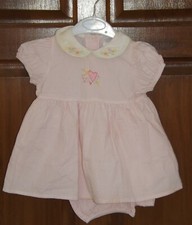Little Me, pink short sleeved dress and knickers, age 9 months