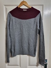 YMC You Must Create %100 Lambswool Jumper Grey Burgundy Knit Pullover Men Size S