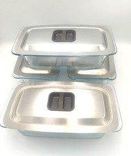 Hostess tray trolley glass veg serving warming dish & metal lid Vintage retro