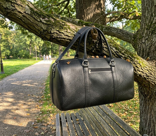 Handmade black leather - handmade, duffle