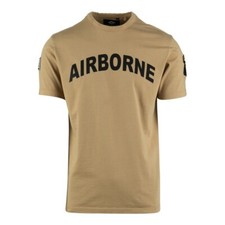 Military Style US Army 101st Airborne T-Shirt with patches - Sand- 100% Cotton