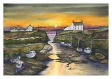 Seaton Sluice Mounted Giclée Fine Art Print (Signed) Watercolour Painting
