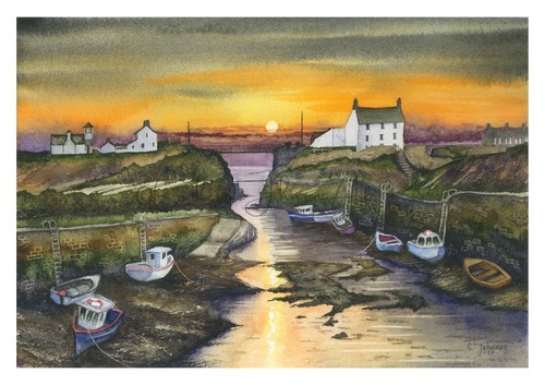 Seaton sluice mounted - mounted, giclée