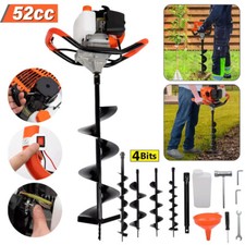 52cc Petrol Auger Wolf Earth Fence Post Hole Borer Ground Drill & 4 Augers Kit