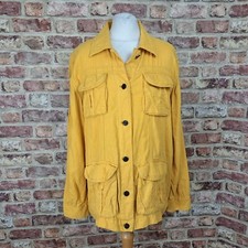 Next Linen Field Jacket Womens 12 Mustard Yellow Military Style