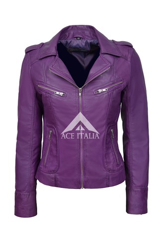 Ladies leather jacket purple - ladies,